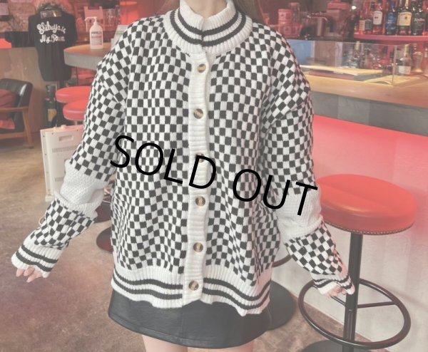 画像5: チェッカー柄ニットカーデ (5)