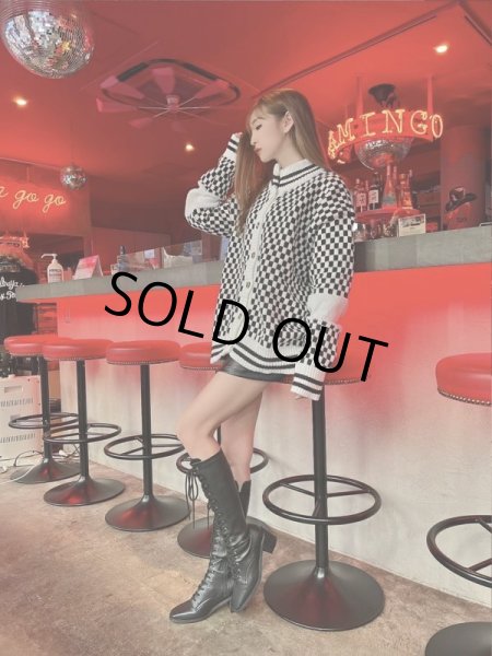 画像3: チェッカー柄ニットカーデ (3)