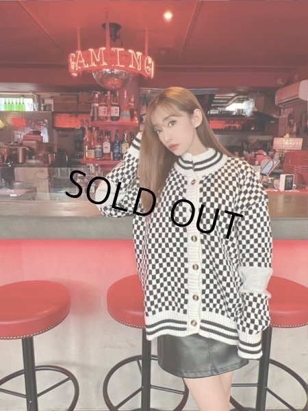 画像2: チェッカー柄ニットカーデ (2)