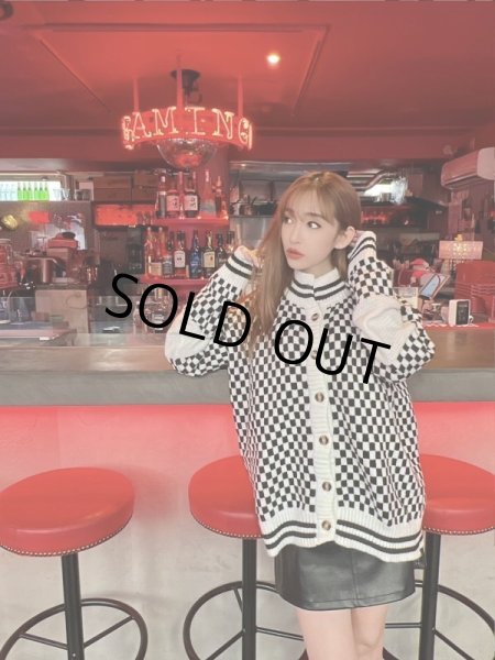 画像4: チェッカー柄ニットカーデ (4)