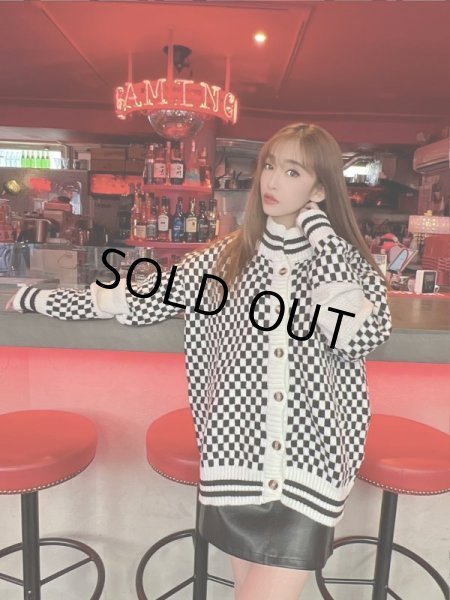 画像7: チェッカー柄ニットカーデ (7)