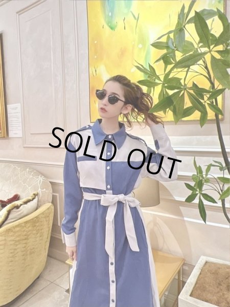 画像7: レトロバイカラーシャツワンピース (7)