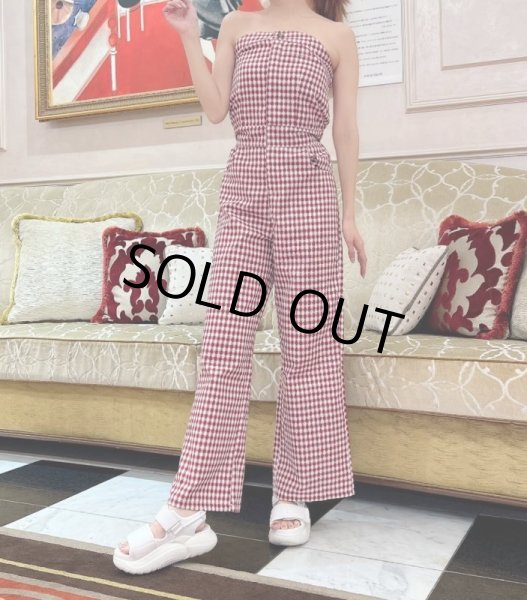 画像8: チェック柄ベアロンパース (8)