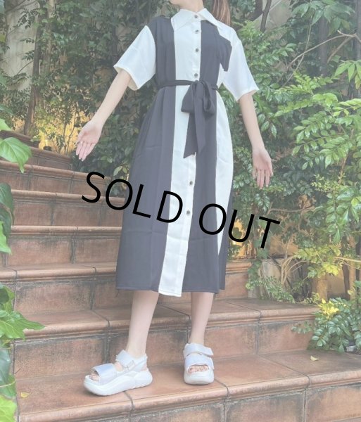 画像10: バイカラーワークシャツワンピース (10)
