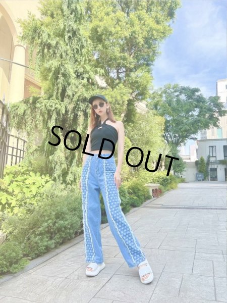 画像2: デザインデニムワイドパンツ (2)