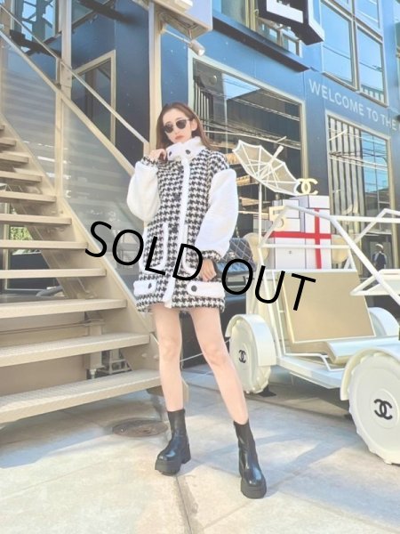 画像2: 千鳥柄ボアジャケット (2)