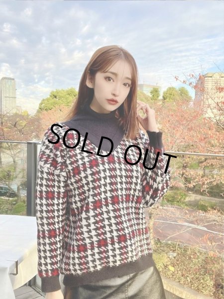 画像3: チェック柄デザインニット (3)