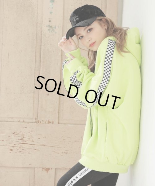 画像2: 【再販】Bloominロゴ入りサイドチェッカー柄ビッグパーカー (2)