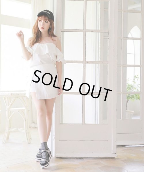 画像6: オフショル風ブラウスxラップキュロットセットアップ (6)