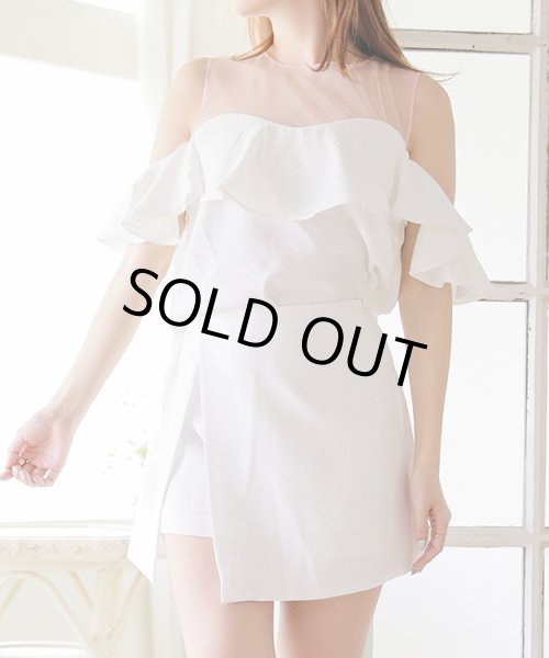 画像7: オフショル風ブラウスxラップキュロットセットアップ (7)