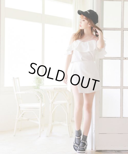 画像9: オフショル風ブラウスxラップキュロットセットアップ (9)