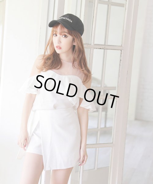 画像10: オフショル風ブラウスxラップキュロットセットアップ (10)